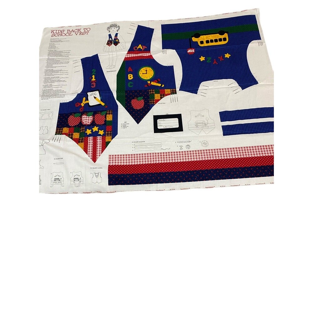 Vintage DreamSpinners Cranston Kids Back To School Vest Cut Sew Fabric Panel